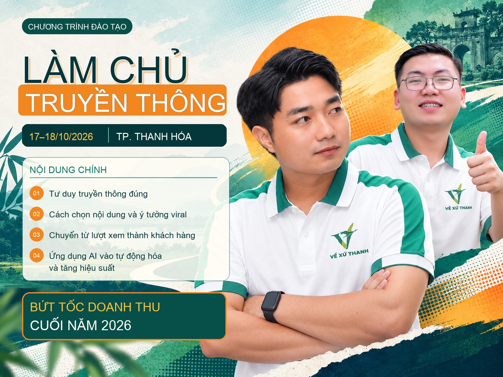 Poster chương trình đào tạo Làm Chủ Truyền Thông ngày 17–18 tháng 10 năm 2026 tại Thanh Hóa